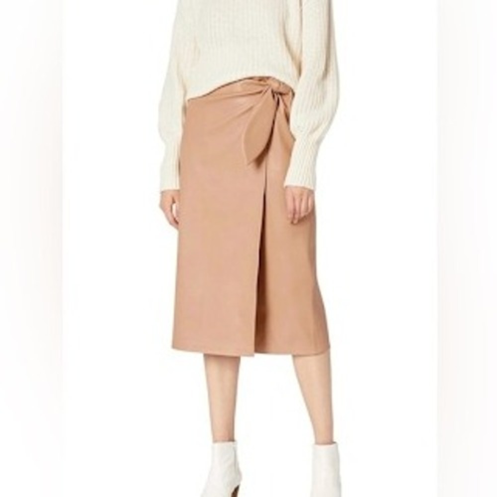 The Drop Women's Faux Leather Wrap Skirt Tie Waist Tan Midi XXS